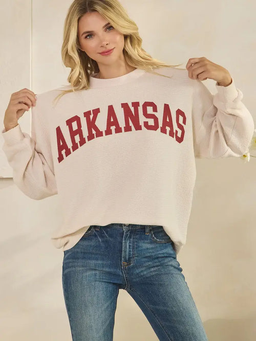 ARKANSAS GRAPHIC CLOUDY KNIT TOP